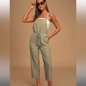 Verona Sage Green Drawstring Wide-Leg Jumpsuit - Lulus